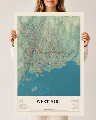 Westport, Connecticut map print, 24" x 36", Archival Matte Print