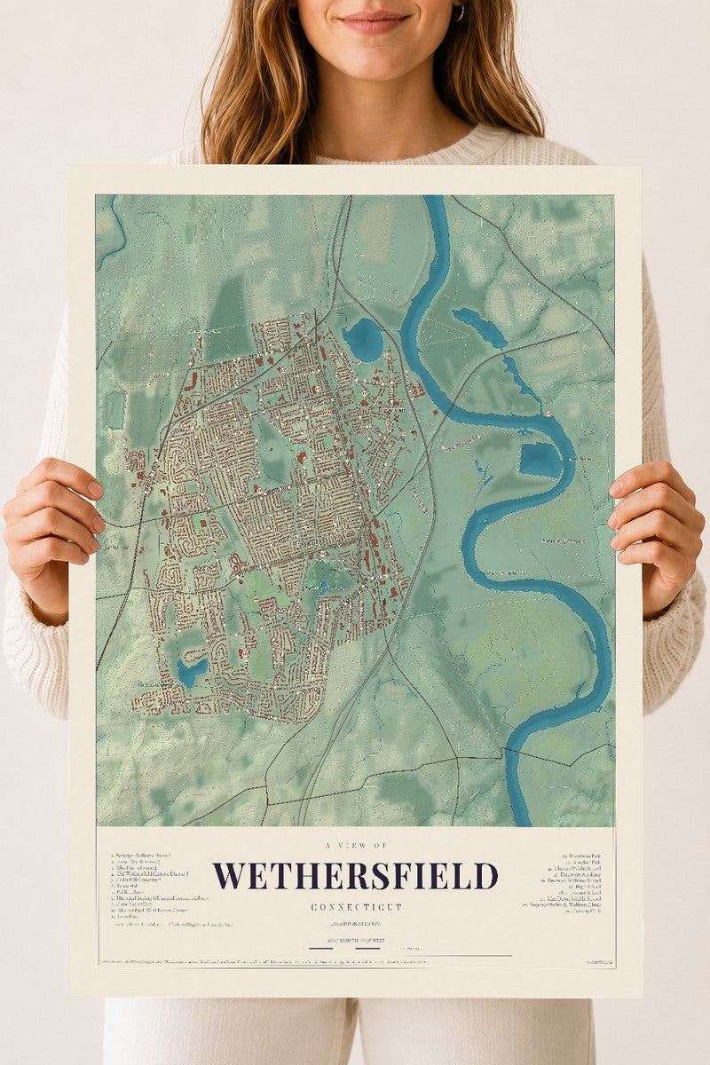 Wethersfield, Connecticut map print, 18" x 24", Archival Matte Print