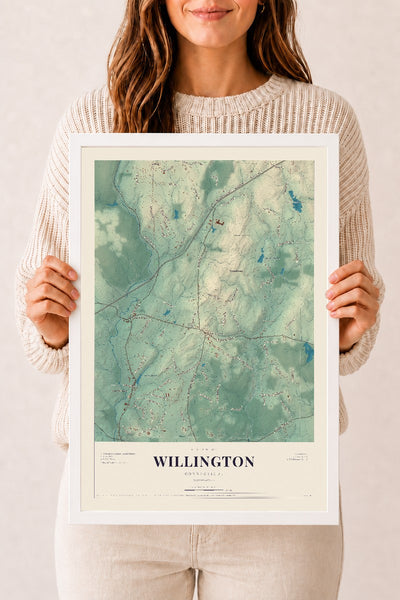 Willington, Connecticut map print, 12" x 18", W/ White Ayous Wood Frame