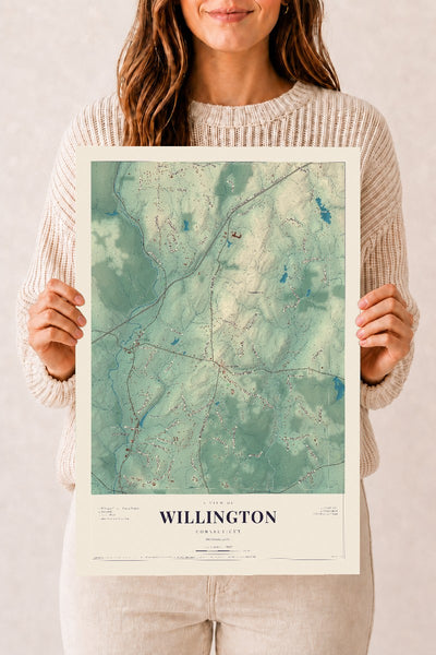 Willington, Connecticut map print, 12" x 18", Archival Matte Print