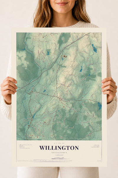 Willington, Connecticut map print, 18" x 24", Archival Matte Print