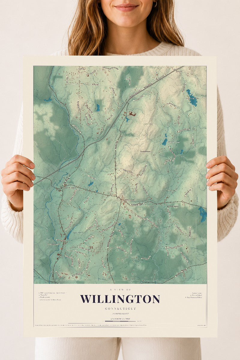 Willington, Connecticut map print, 18" x 24", Archival Matte Print
