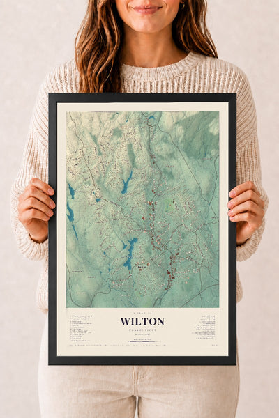 Wilton, Connecticut map print, 12" x 18", W/ Black Ayous Wood Frame