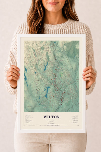 Wilton, Connecticut map print, 12" x 18", W/ White Ayous Wood Frame