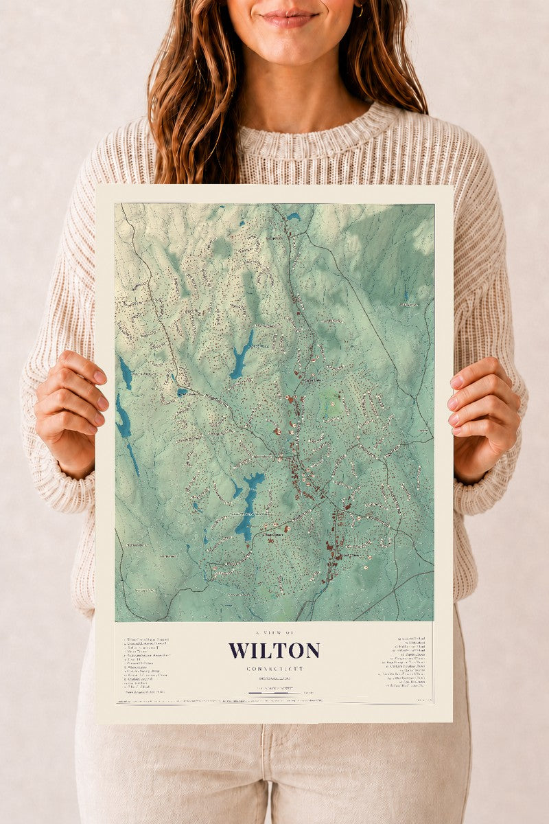 Wilton, Connecticut map print, 12" x 18", Archival Matte Print