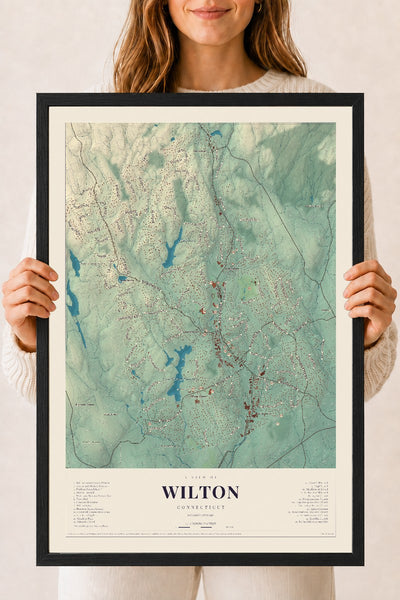 Wilton, Connecticut map print, 18" x 24", W/ Black Ayous Wood Frame