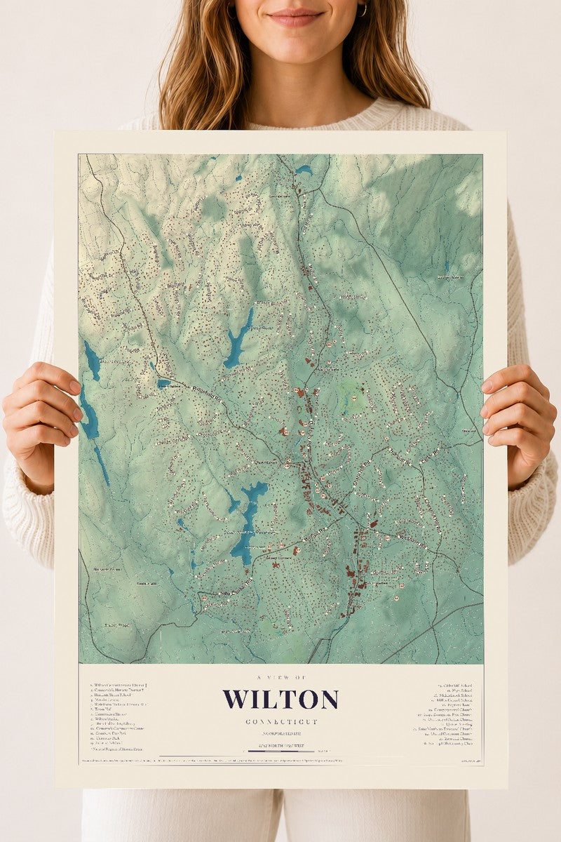 Wilton, Connecticut map print, 18" x 24", Archival Matte Print
