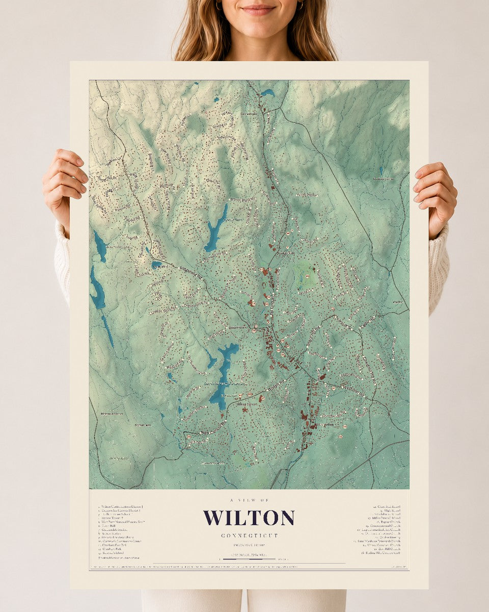 Wilton, Connecticut map print, 24" x 36", Archival Matte Print