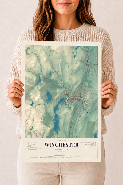 Winchester, Connecticut map print, 12" x 18", Archival Matte Print