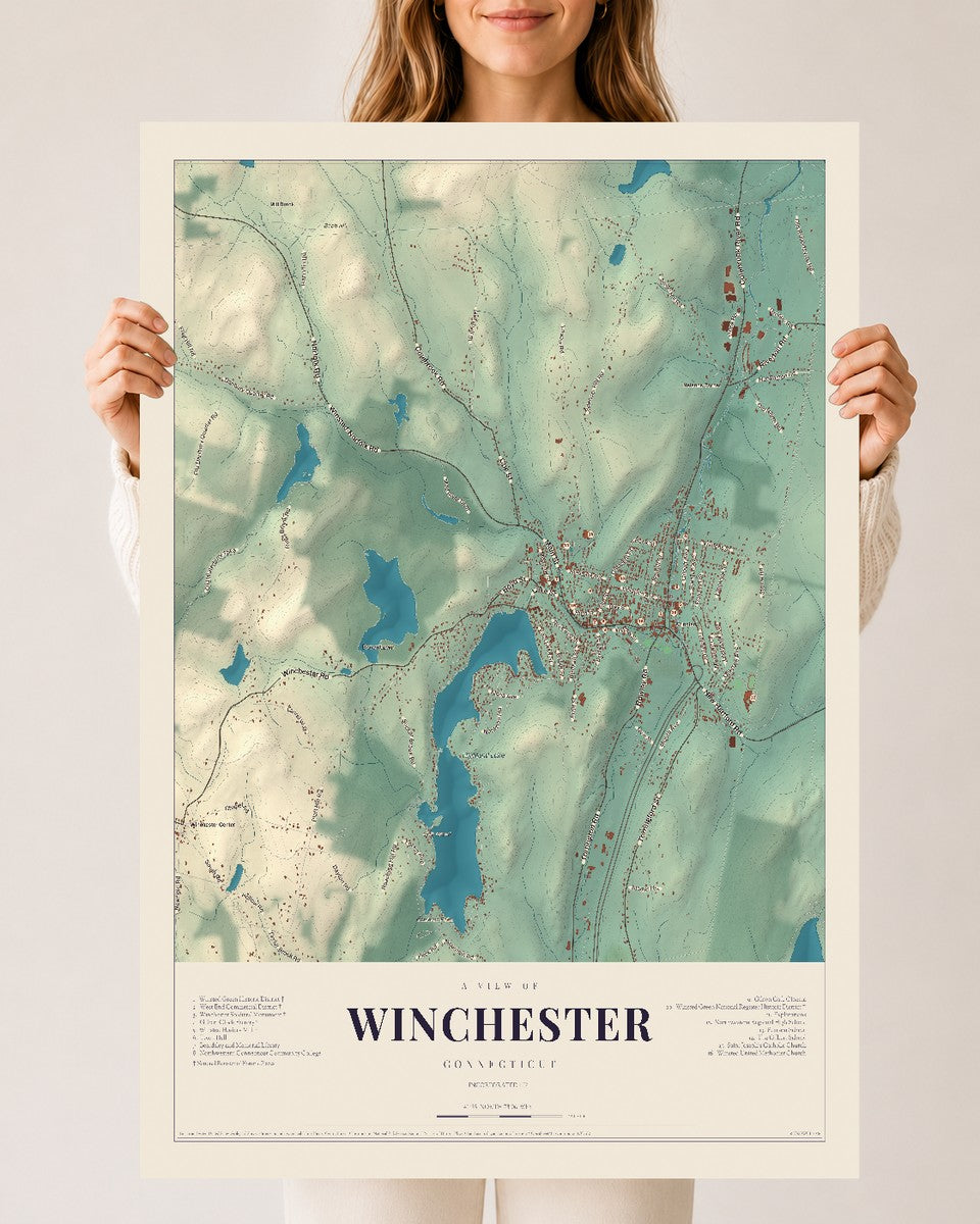 Winchester, Connecticut map print, 24" x 36", Archival Matte Print
