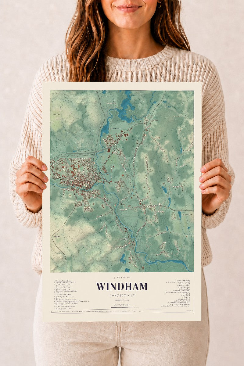 Windham, Connecticut map print, 12" x 18", Archival Matte Print