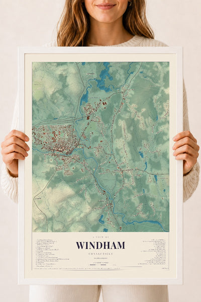 Windham, Connecticut map print, 18" x 24", W/ White Ayous Wood Frame