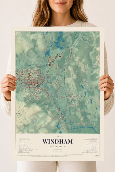Windham, Connecticut map print, 18" x 24", Archival Matte Print