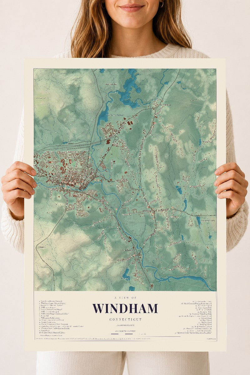 Windham, Connecticut map print, 18" x 24", Archival Matte Print