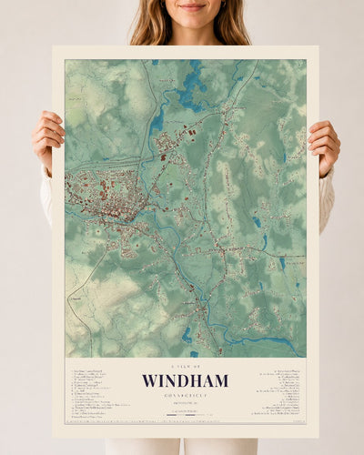 Windham, Connecticut map print, 24" x 36", Archival Matte Print