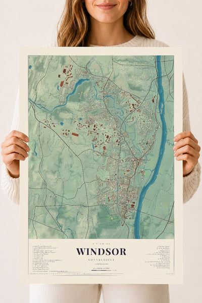 Windsor, Connecticut map print, 18" x 24", Archival Matte Print