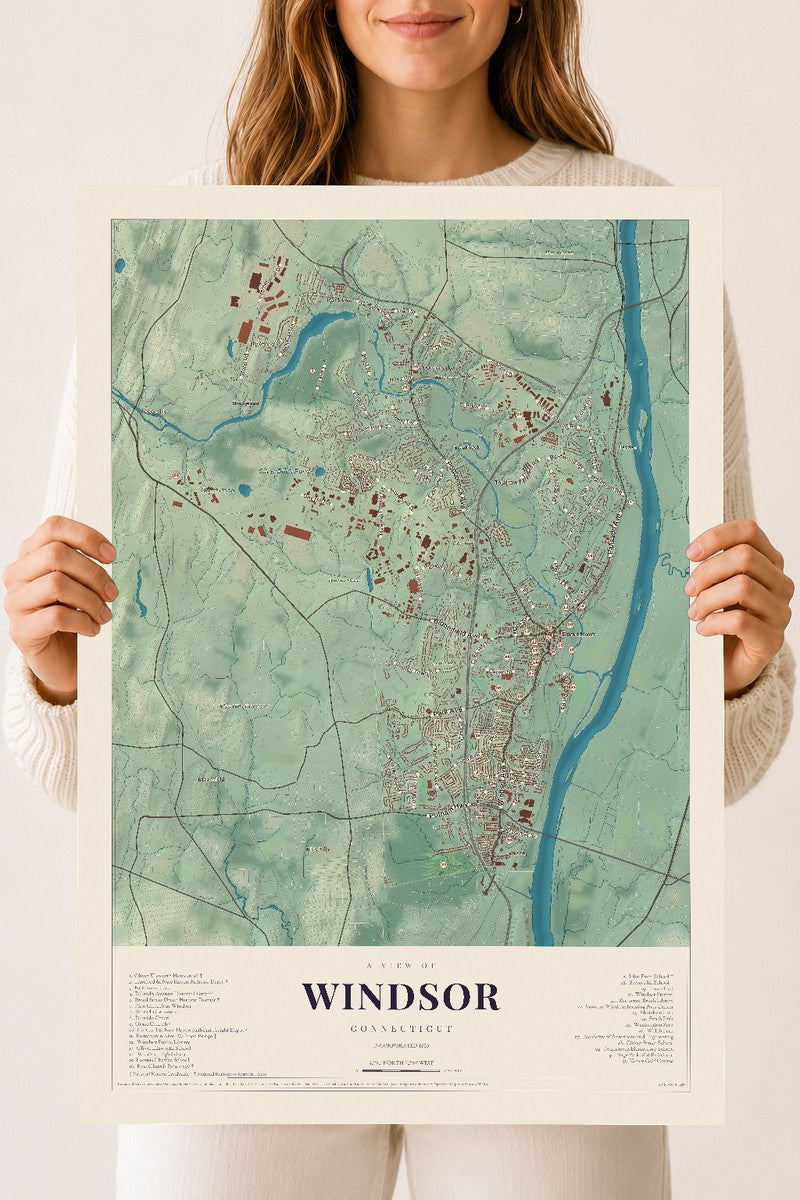 Windsor, Connecticut map print, 18" x 24", Archival Matte Print