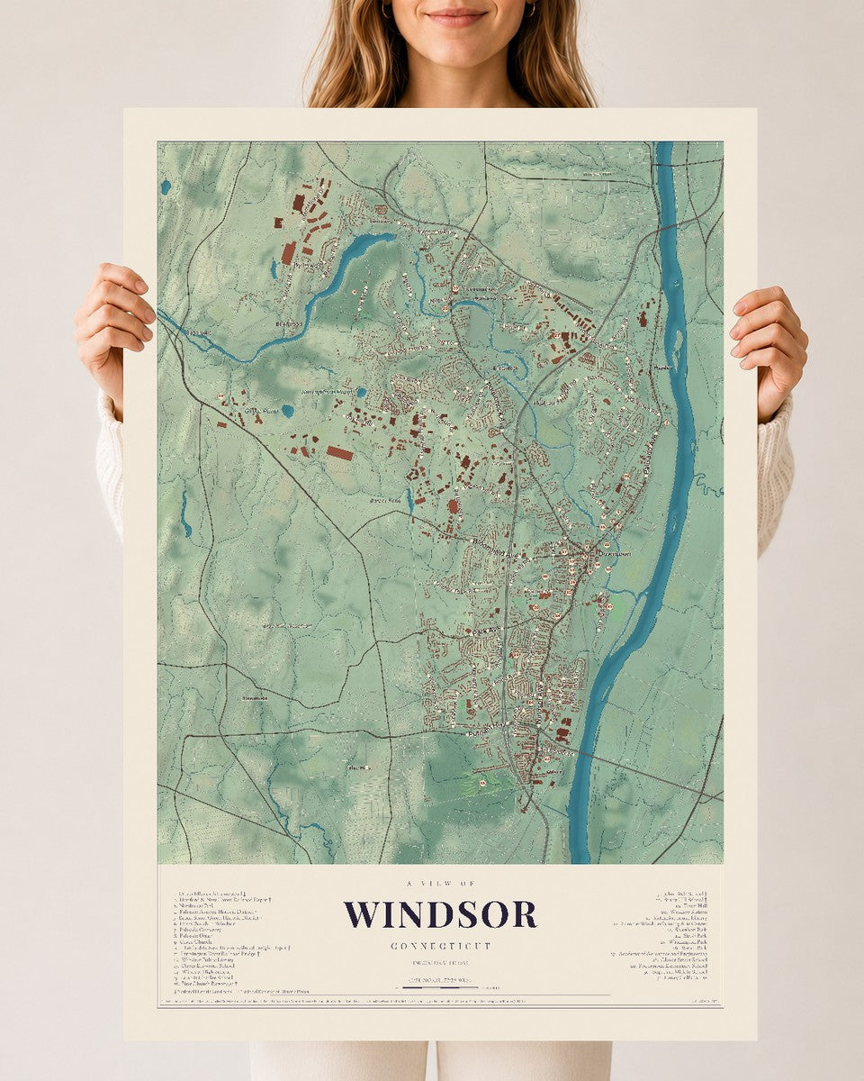 Windsor, Connecticut map print, 24" x 36", Archival Matte Print