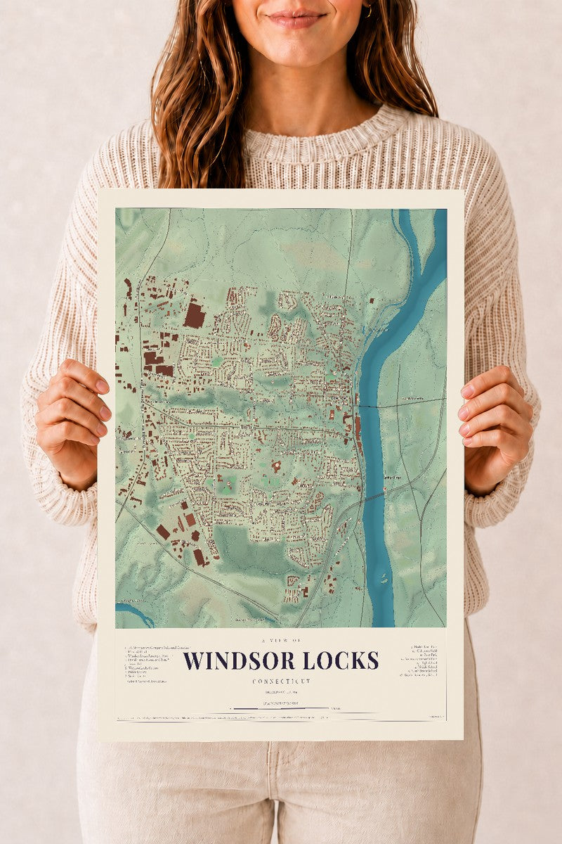 Windsor Locks, Connecticut map print, 12" x 18", Archival Matte Print