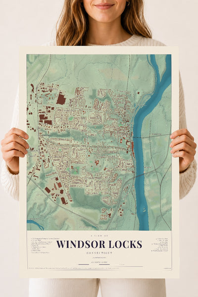Windsor Locks, Connecticut map print, 18" x 24", Archival Matte Print