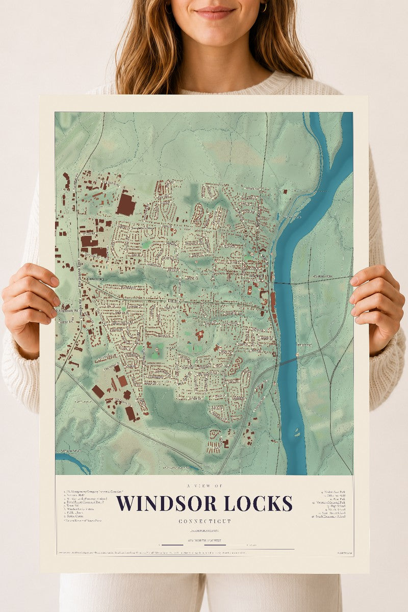 Windsor Locks, Connecticut map print, 18" x 24", Archival Matte Print