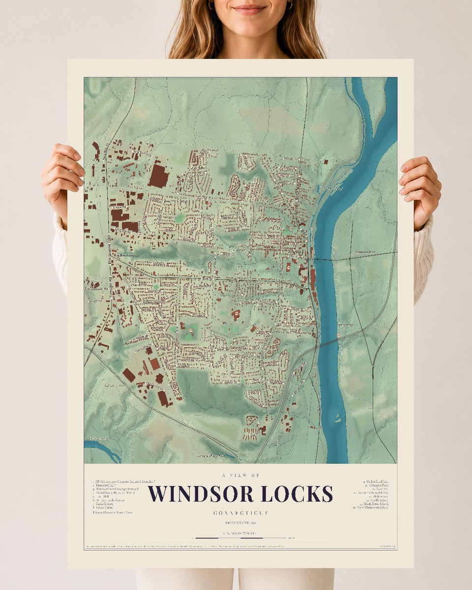Windsor Locks, Connecticut map print, 24" x 36", Archival Matte Print
