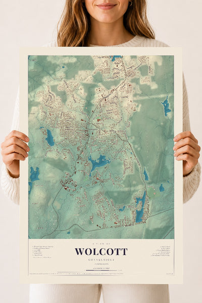 Wolcott, Connecticut map print, 18" x 24", Archival Matte Print