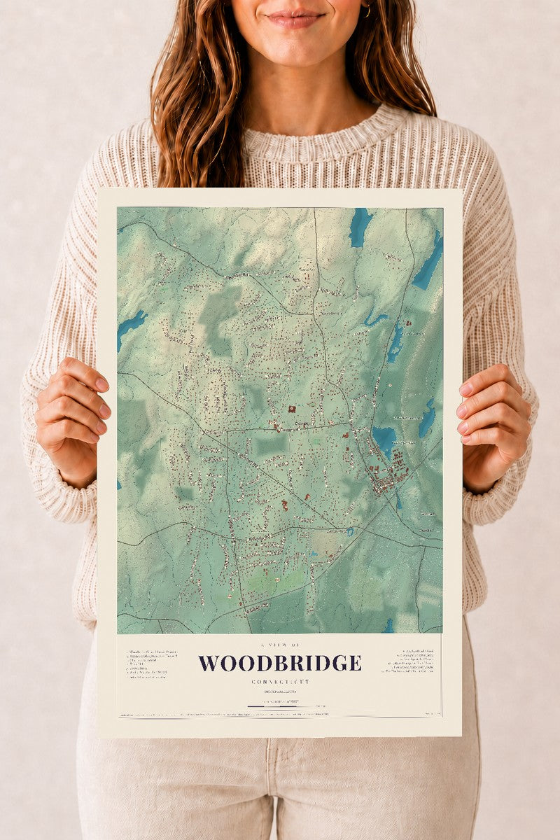 Woodbridge, Connecticut map print, 12" x 18", Archival Matte Print