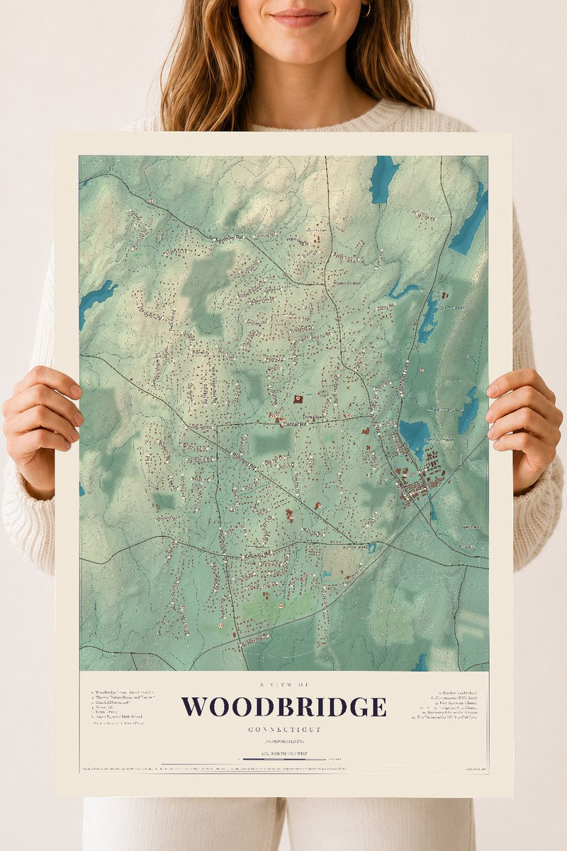 Woodbridge, Connecticut map print, 18" x 24", Archival Matte Print