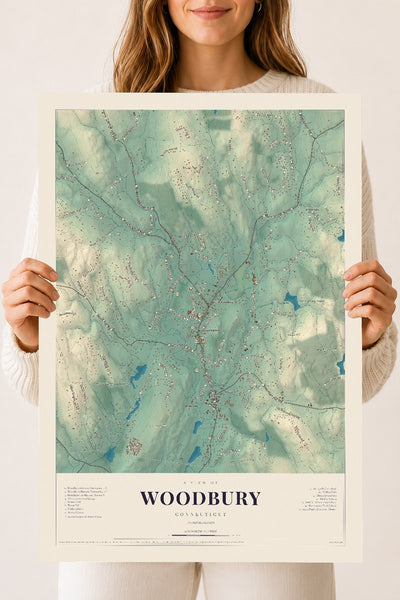 Woodbury, Connecticut map print, 18" x 24", Archival Matte Print