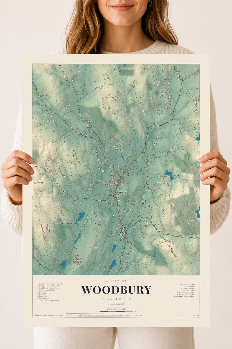 Woodbury, Connecticut map print, 18" x 24", Archival Matte Print