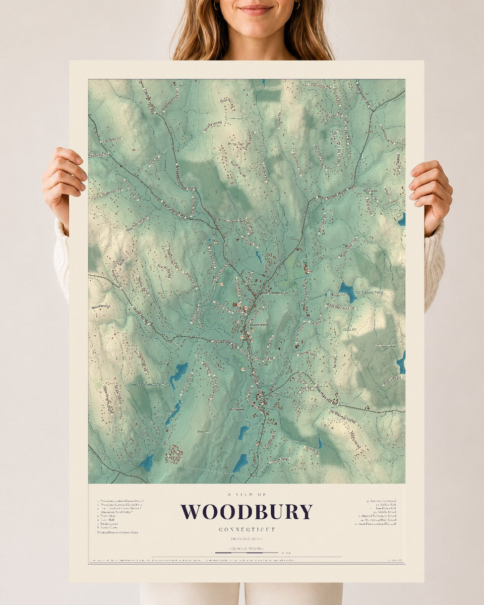 Woodbury, Connecticut map print, 24" x 36", Archival Matte Print