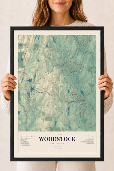 Woodstock, Connecticut map print, 18" x 24", W/ Black Ayous Wood Frame