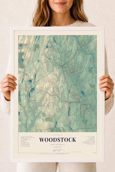 Woodstock, Connecticut map print, 18" x 24", W/ White Ayous Wood Frame