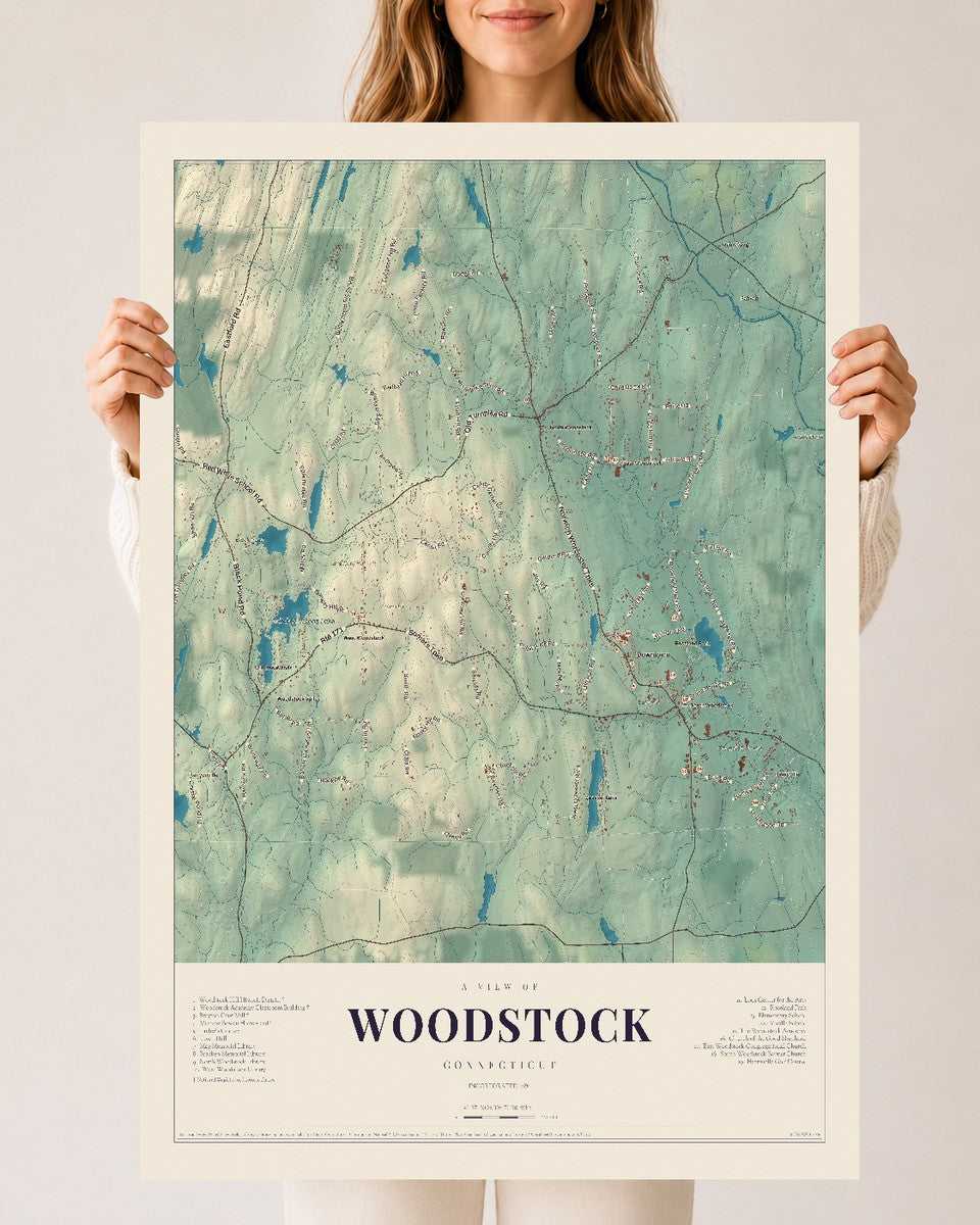 Woodstock, Connecticut map print, 24" x 36", Archival Matte Print