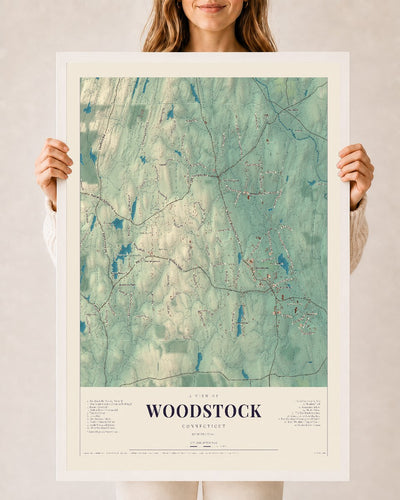 Woodstock, Connecticut map print, 24" x 36", W/ White Ayous Wood Frame