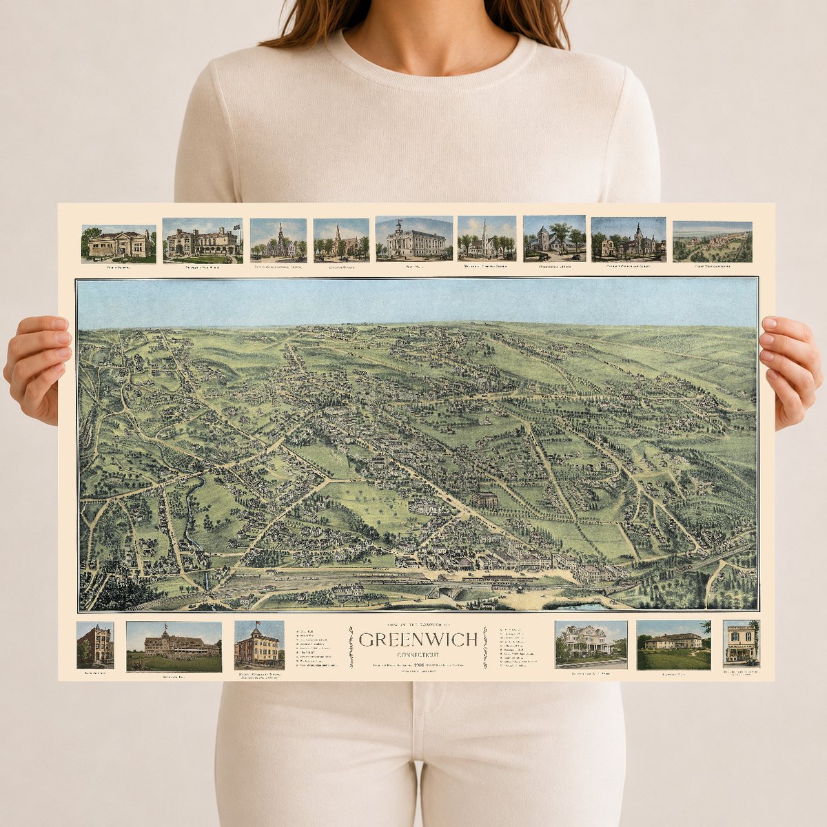 1904 Greenwich, Connecticut Map | Historic Bird’s-Eye View