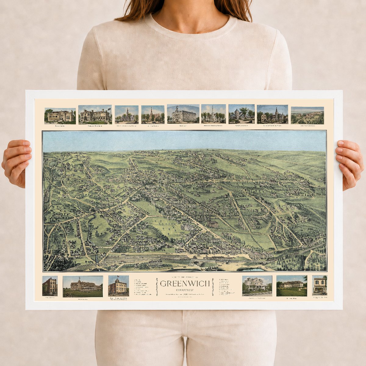 1904 Greenwich, Connecticut Map | Historic Bird’s-Eye View