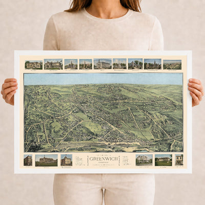 1904 Greenwich, Connecticut Map | Historic Bird’s-Eye View