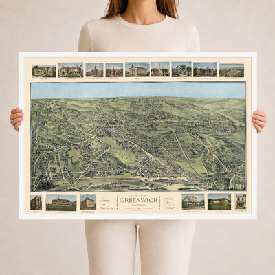 1904 Greenwich, Connecticut Map | Historic Bird’s-Eye View