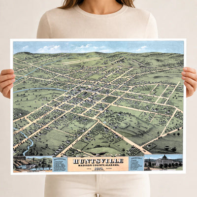 Vintage Map of Huntsville, Alabama 1871 | Restored Historic Print