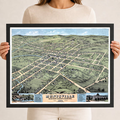 Vintage Map of Huntsville, Alabama 1871 | Restored Historic Print
