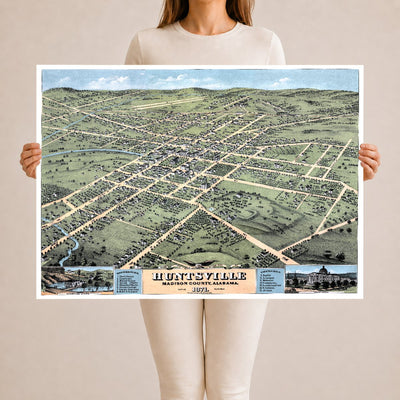 Vintage Map of Huntsville, Alabama 1871 | Restored Historic Print