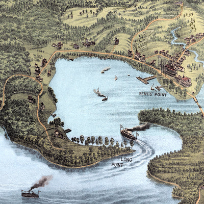1885 Lake Chautauqua Map | Historic Bird’s-Eye View