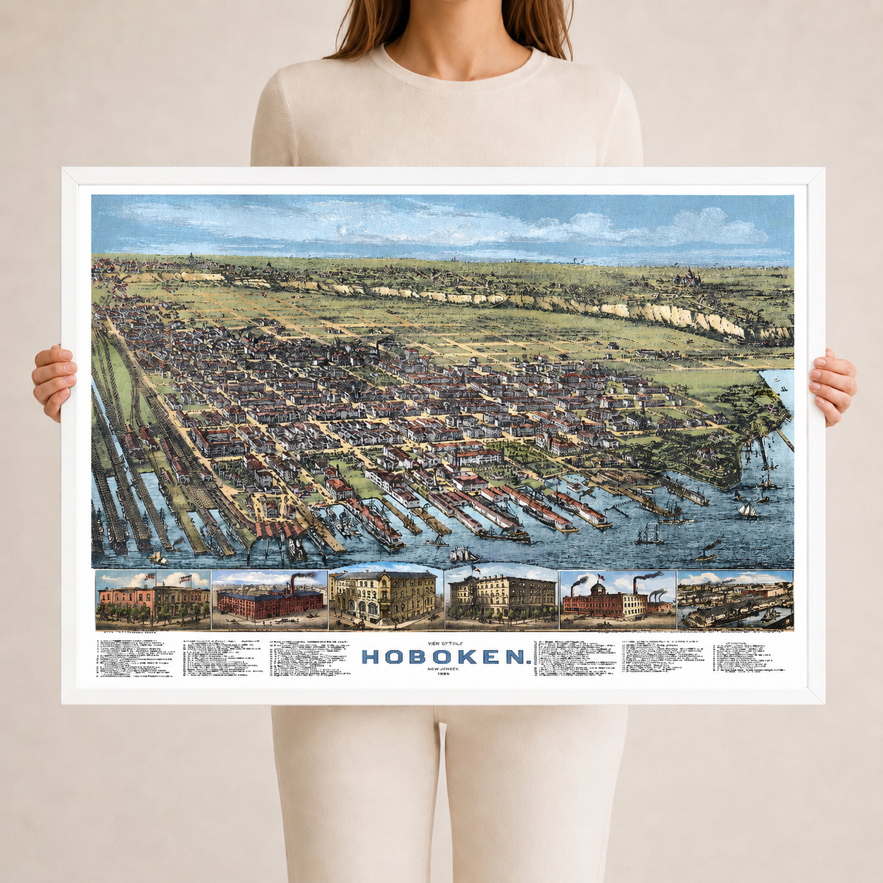 1881 Hoboken New Jersey Map | Historic Bird’s-Eye View