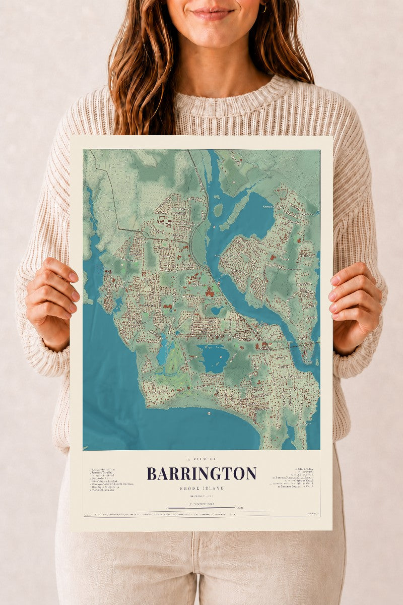 Barrington, Rhode Island map print, 12" x 18", Archival Matte Print