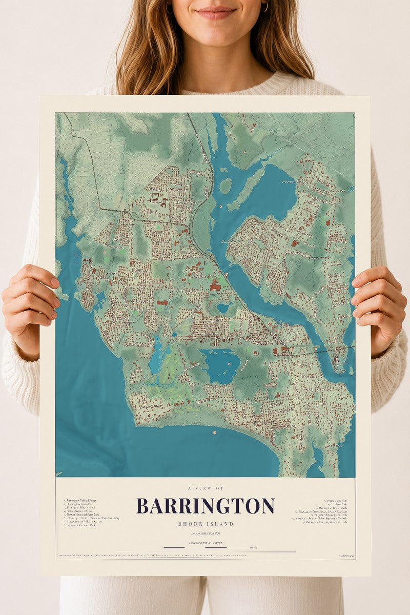 Barrington, Rhode Island map print, 18" x 24", Archival Matte Print