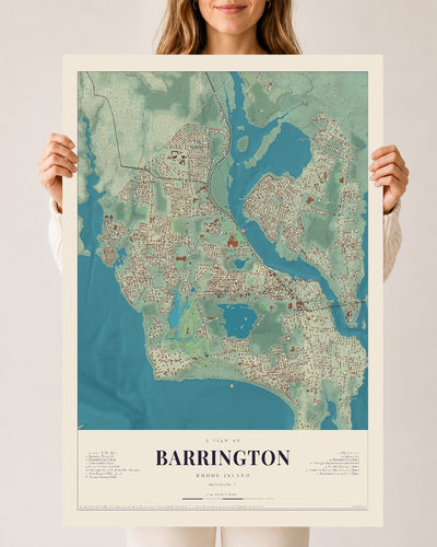 Barrington, Rhode Island map print, 24" x 36", Archival Matte Print