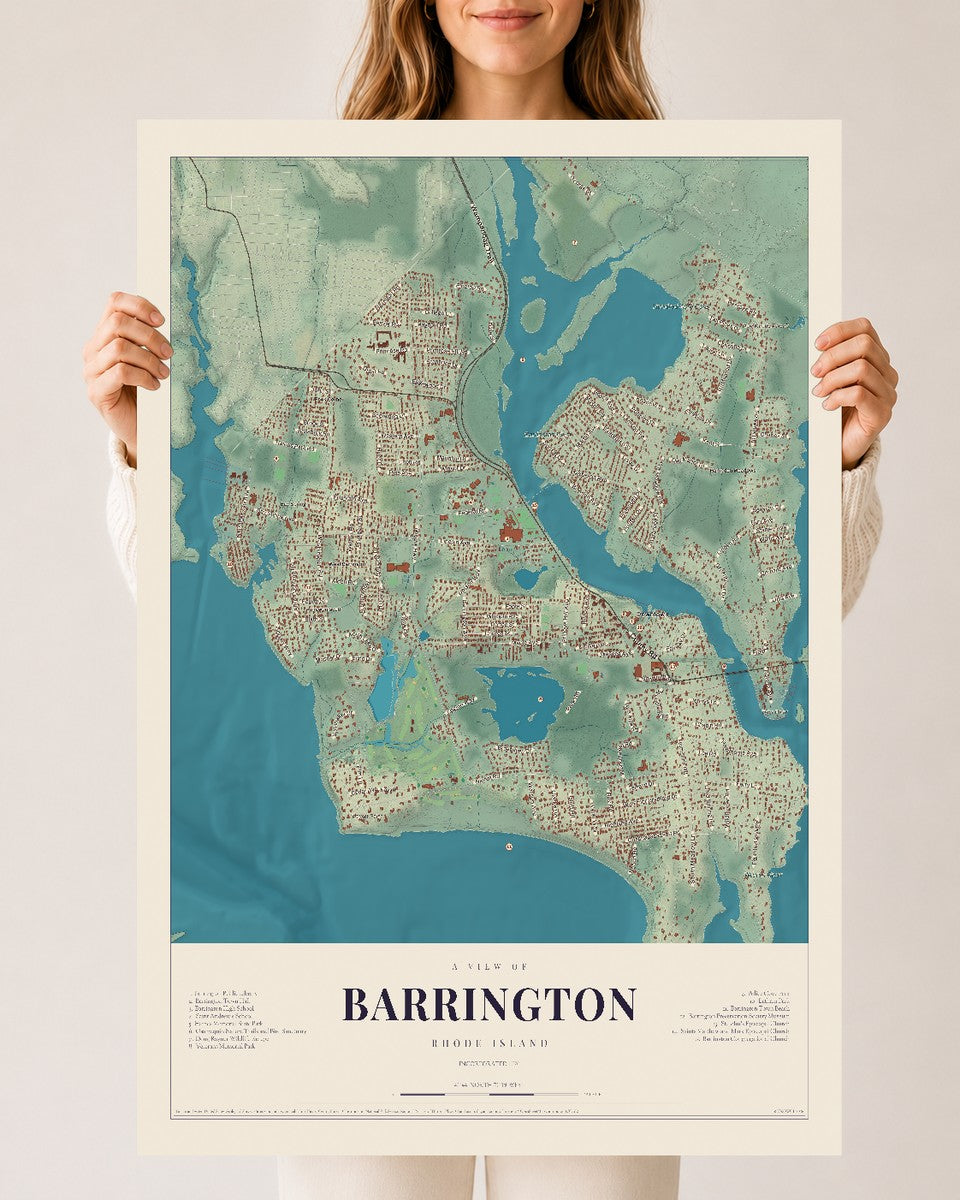 Barrington, Rhode Island map print, 24" x 36", Archival Matte Print