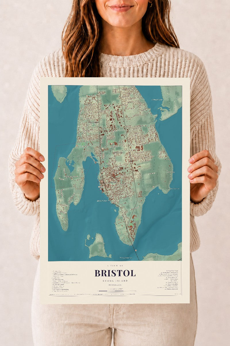 Bristol, Rhode Island map print, 12" x 18", Archival Matte Print